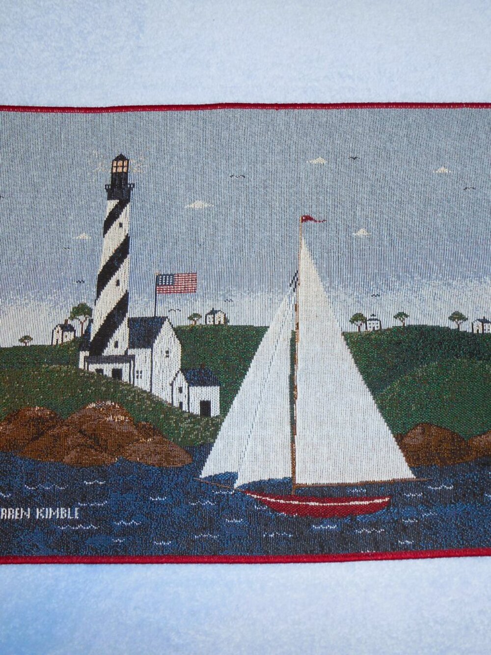 4 Warren Kimble Coastal Breeze Lighthouse Sailboat nautical tapestry placemats - Picture 2 of 6